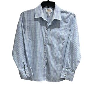Talbots Petites Wrinkle Resistant Stretch Button Down Blue Blouse/Shirt Size 14